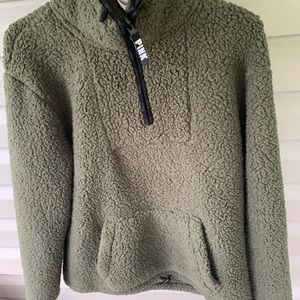 PINK green quarter zip sweater